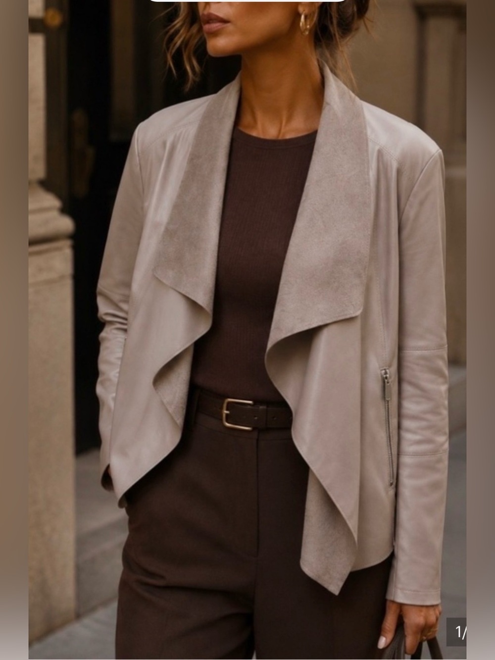 Bagatelle Collection Draped Leather Cascade Jacket